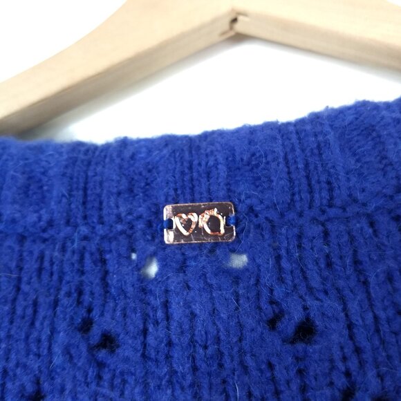 For Love and Lemons Knitz Mia Pointelle Cobalt Royal Blue Pullover Sweater Small - Picture 7 of 13